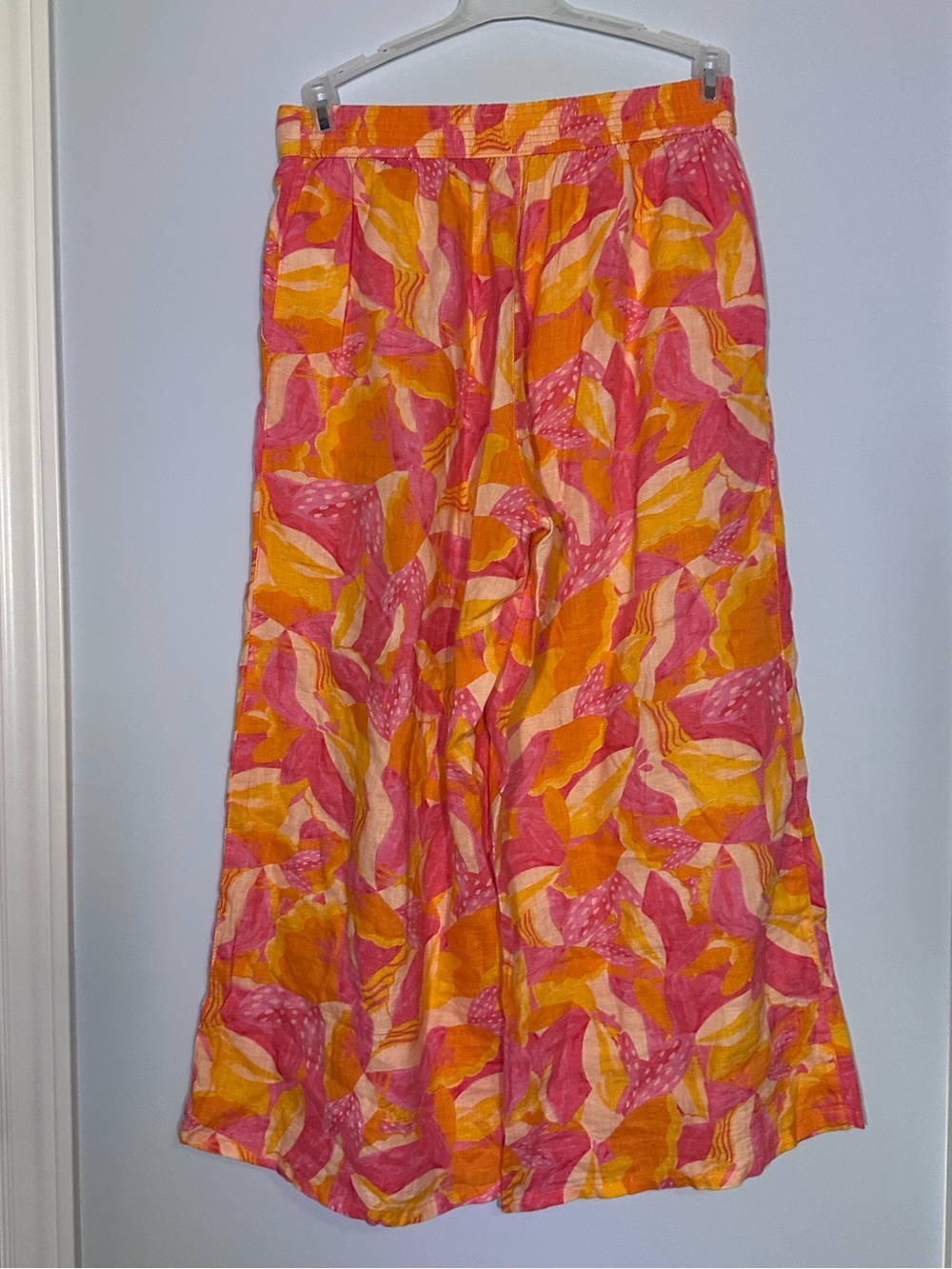 Cynthia Rowley 100% Linen Pink Orange Abstract Floral Wide Leg Crop Pants Medium - Picture 4 of 6